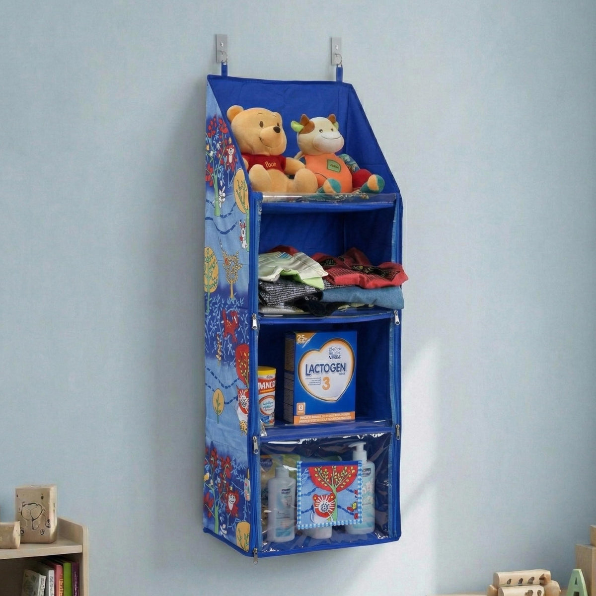 Kudos Kids  4 Shelf Closet Hanging Organizer | Durable Fabric Storage Hanger with Engineered Wood | Stylish Jungle Theme Wardro