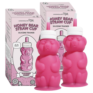Legendairy Milk Honey Bear Straw Cup Silicone For Babies (Pink), 8 Oz. Dishwasher Safe Baby Straw Cup, Food Grade Silicone, Hone