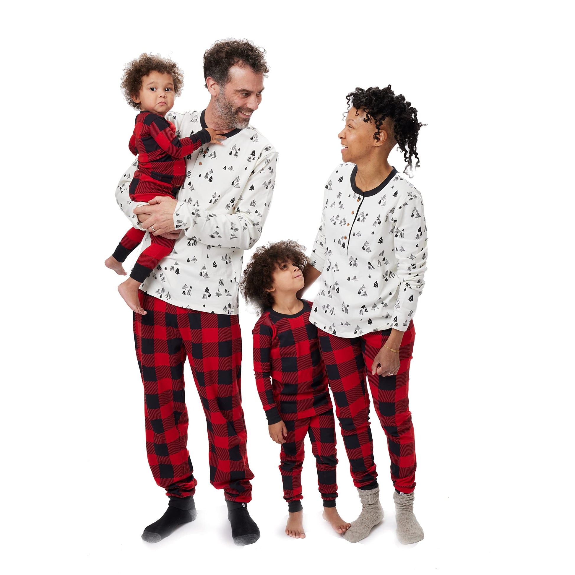 Honestbaby Baby-Kids Organic Cotton Family Jammies, Holiday Tartan, 2-Piece Pajama Set Large