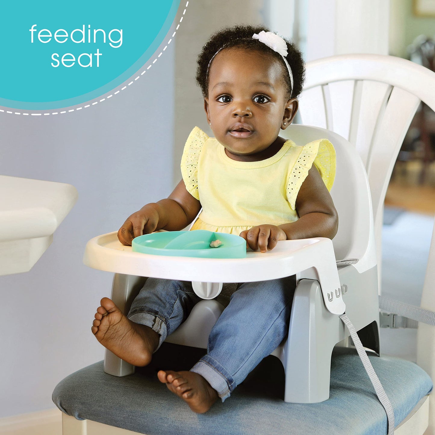 Ingenuity Deluxe Learn-to-Dine Feeding Seat - Infant and Toddler Feeding Chair and Booster Seat with Tray and 2 Snap-in Plates