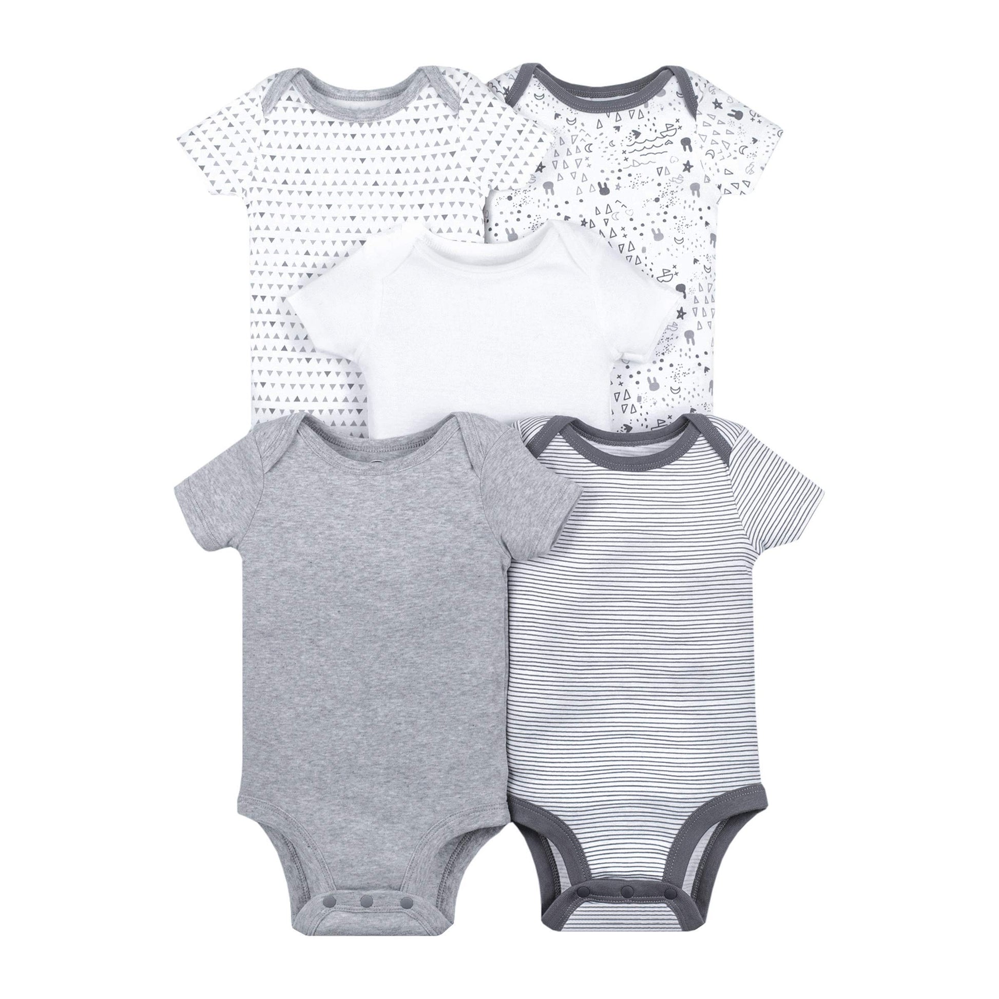 Lamaze Organic Baby Baby Girls Unisex Short Sleeve Cotton Bodysuit, Snap Closure Shirt, Grey And White Variety, 24 Months Us