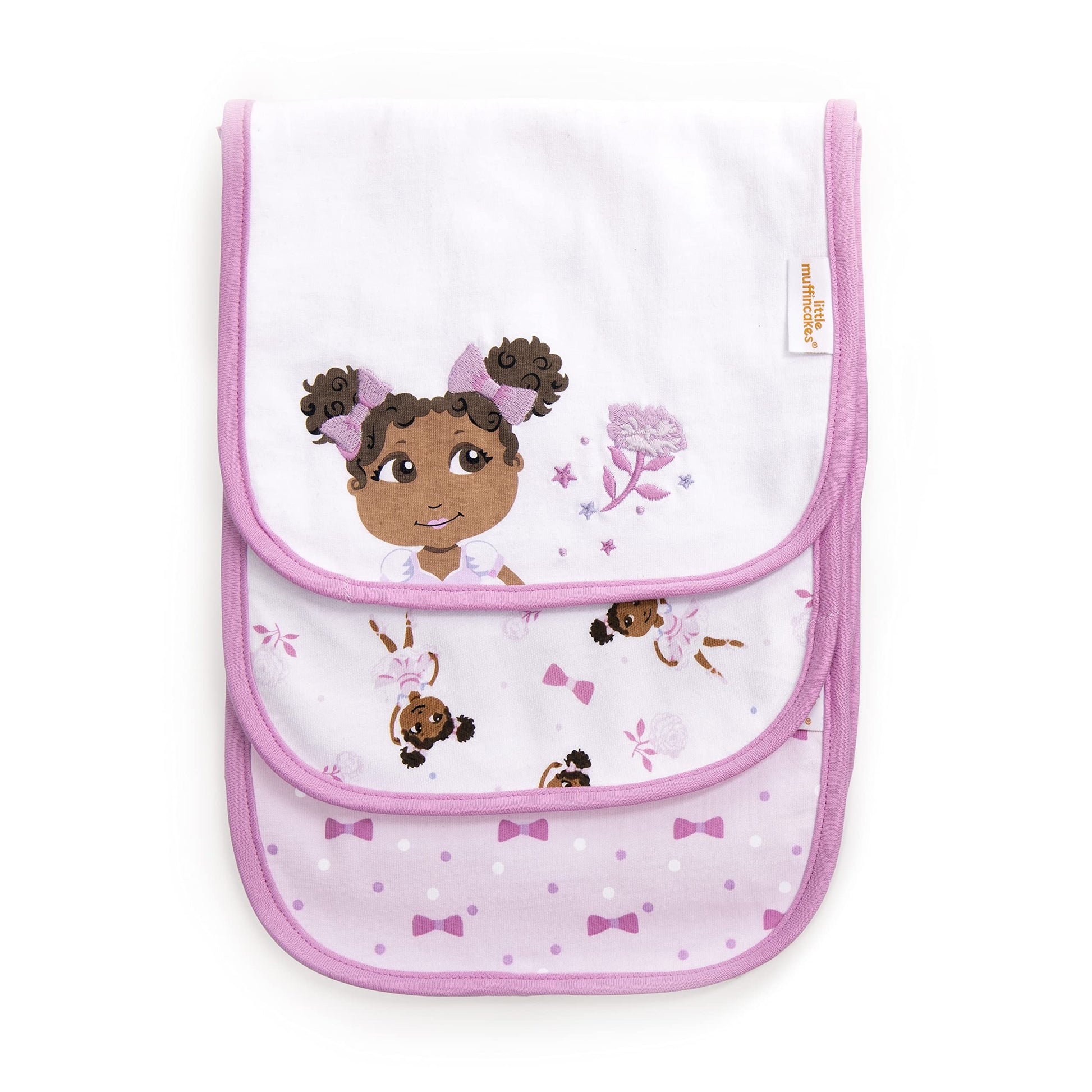 Little Muffincakes Burp Cloths 3 Pack Soft Knitted Jersey, Ballerina Theme (Zhara) Newborn & Up, Pink