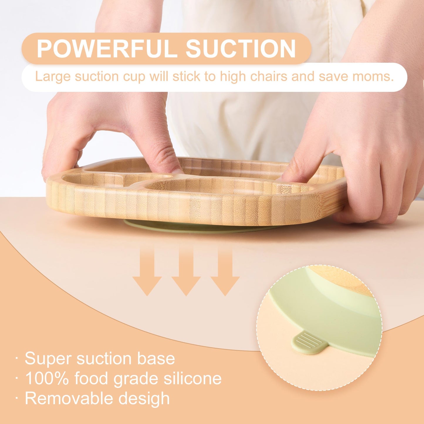 Baby Remember Suction Plates Bowls Set For Baby Toddler Non-Toxic Bamboo Feeding Set With Silicone Fork & Spoon (Green Feeding S