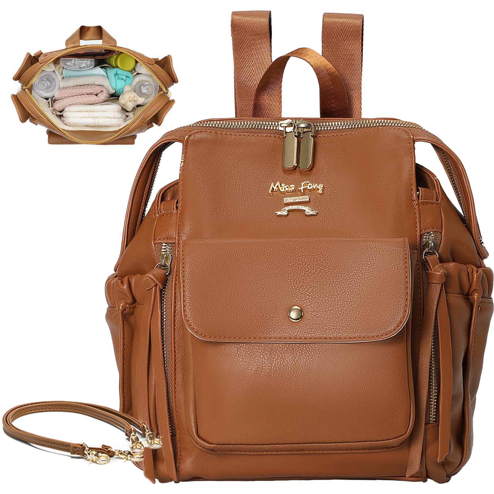 Miss Fong Small Diaper Bag, Mini Diaper Bag Dackpack Leather Diaper Bag Backpack With 12 Diaper Bag Organizer, Insulated Pocket,