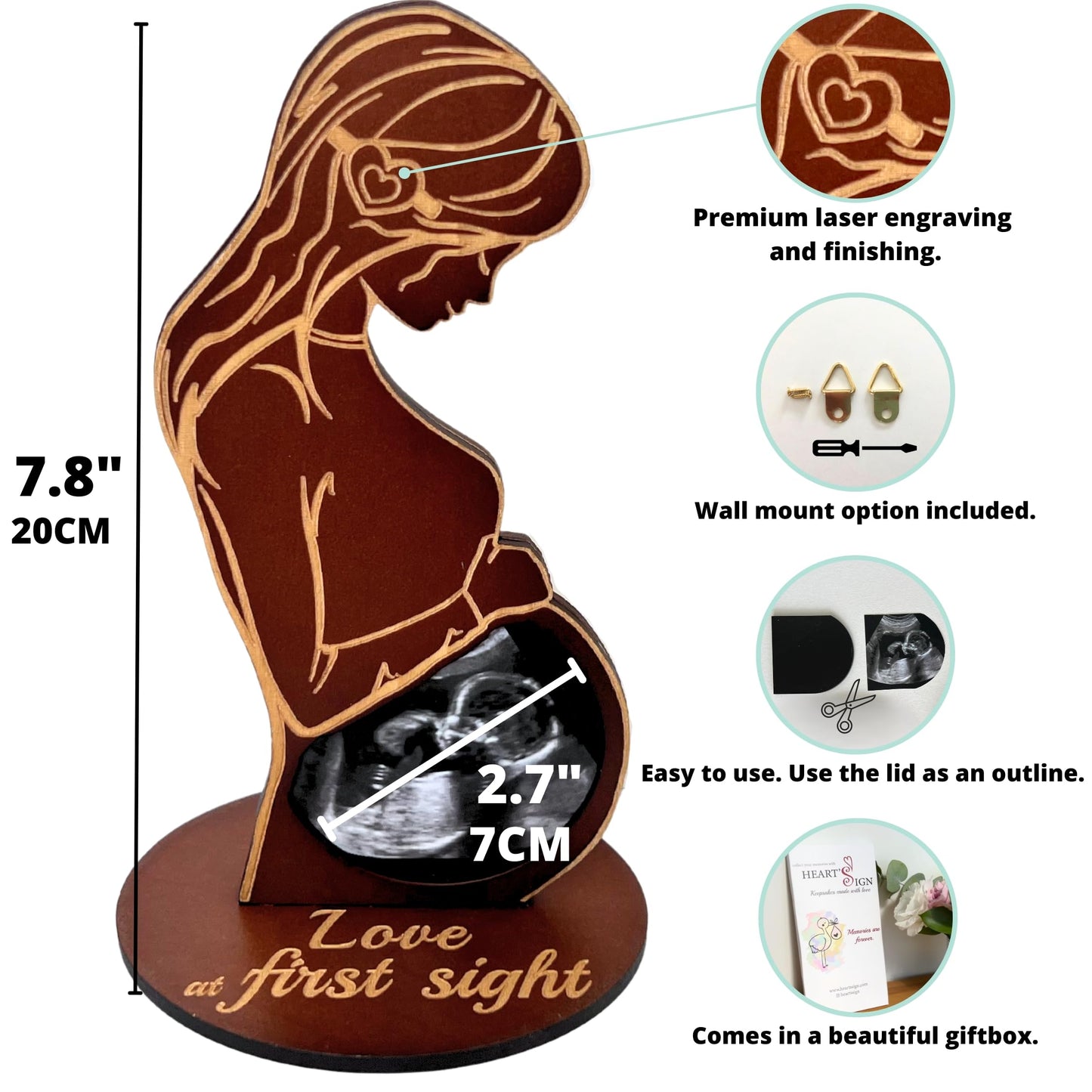 Heart'S Sign Baby Ultrasound Photo Frame - Pregnant Wife Gifts From Husband | Expecting Mom Gift For Pregnant Friend | Gifts For