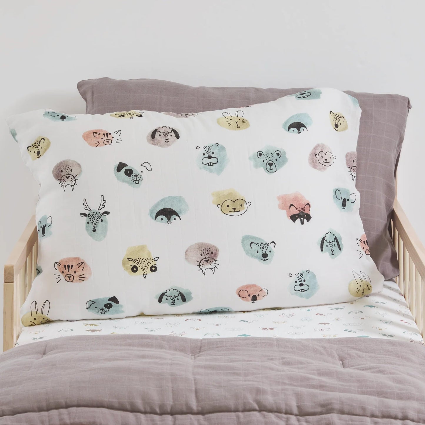 Little Unicorn Standard Pillowcase 2 Pack | Super Soft & Breathable Muslin Fabric | Snug Envelope Closure (Watercolor Critters)