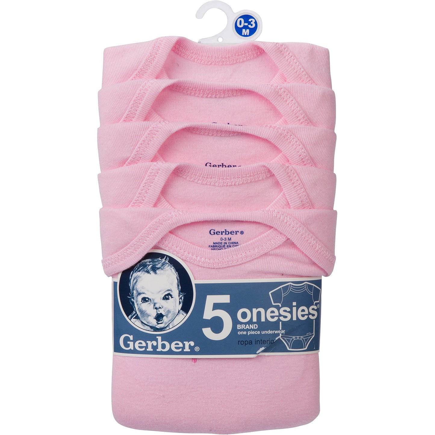 Gerber Baby 5-Pack Solid Onesies Bodysuits, Pink, 12 Months