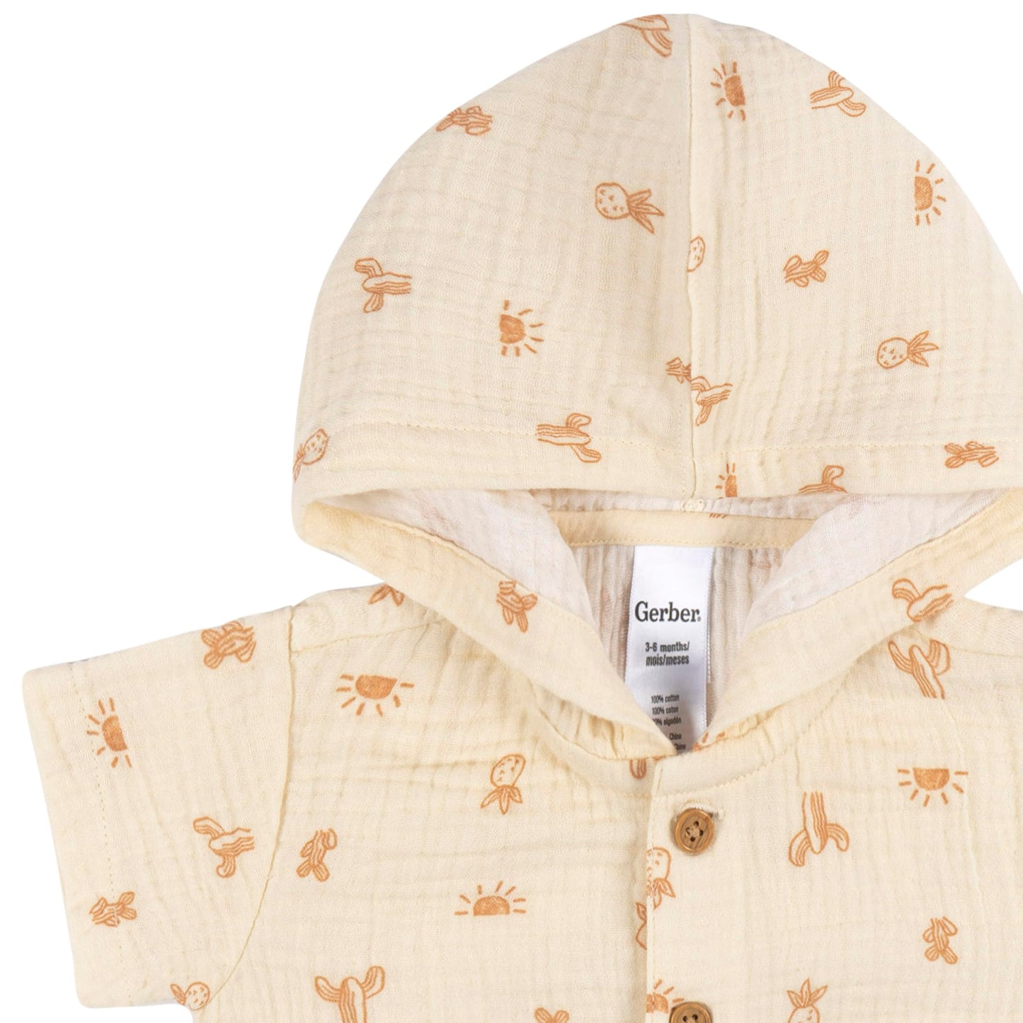 Gerber Baby Boys Hooded Cotton Romper, Desert, 3-6 Months
