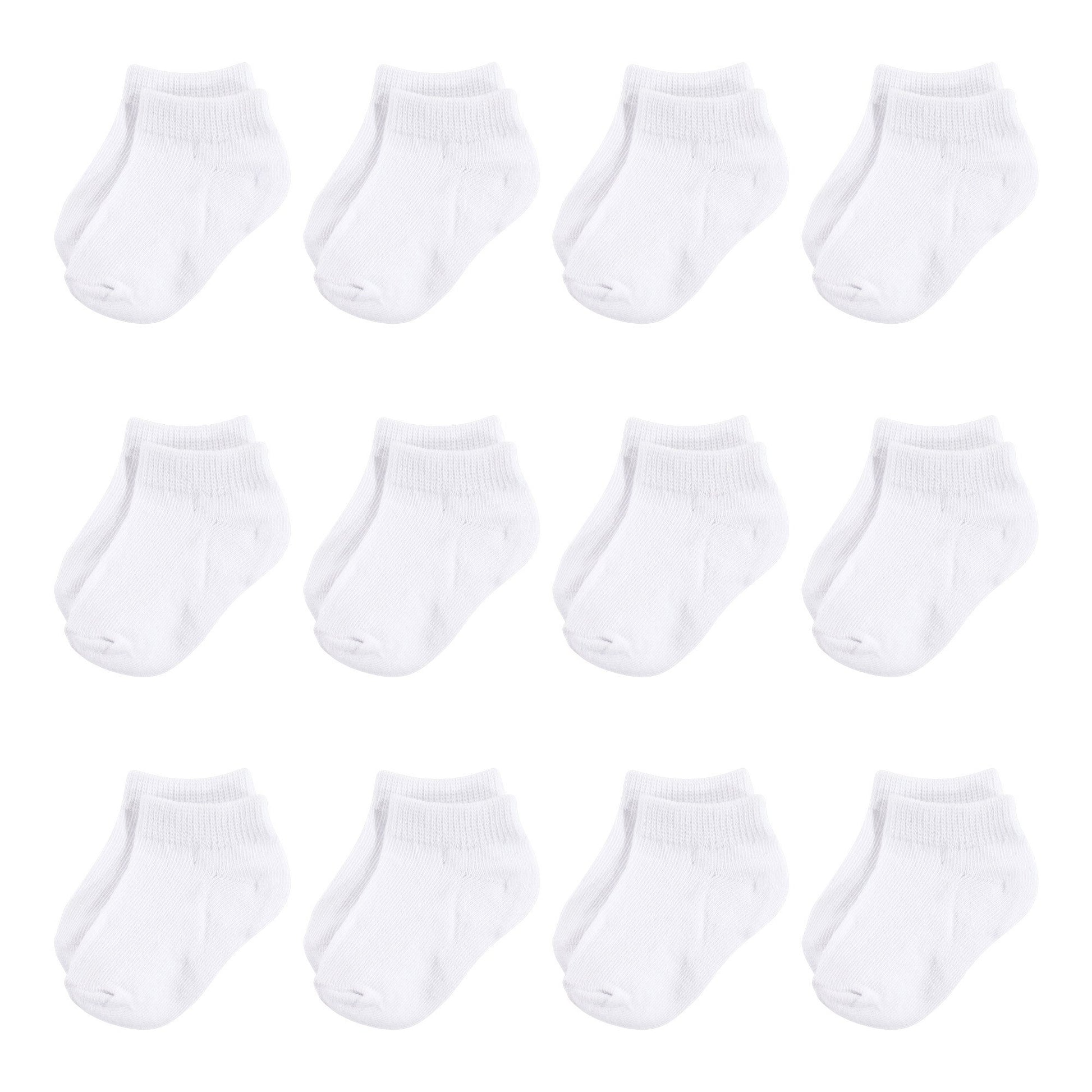 Hudson Baby Unisex Cotton Rich Newborn And Terry Socks, White No-Show, 0-6 Months