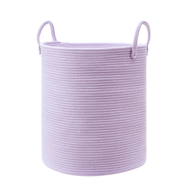 MOJOSCEND Purple Hamper Laundry Basket for Nursery Kids Lavender hamper for Girls Cotton Rope Baby Hamper in Bedroom