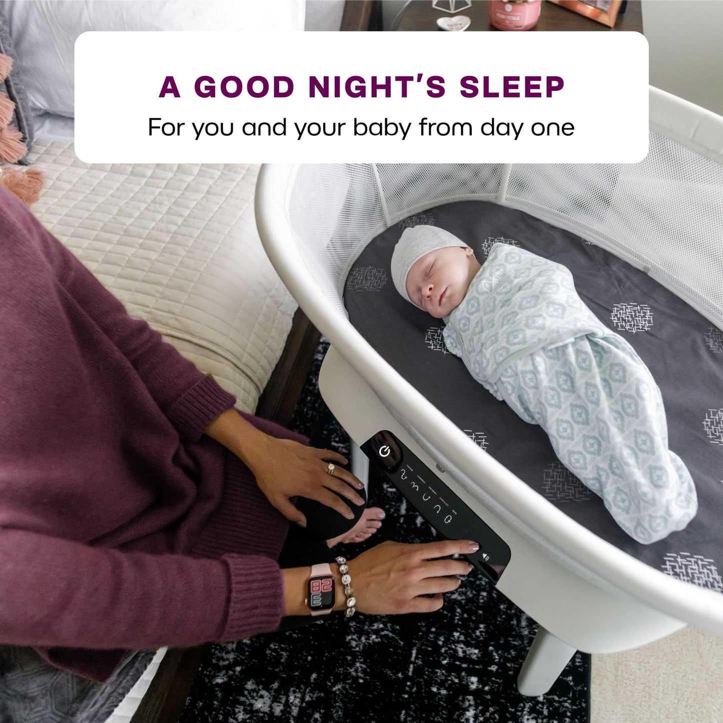 4moms MamaRoo Sleep Bassinet, Supports Babys Sleep with Adjustable Features - 5 Motions, 5 Speeds, 4 Soothing Sounds and 2 Heig