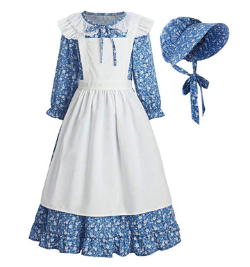 Relibeauty Pioneer Girl Dress Colonial Prairie Costume Blue 130