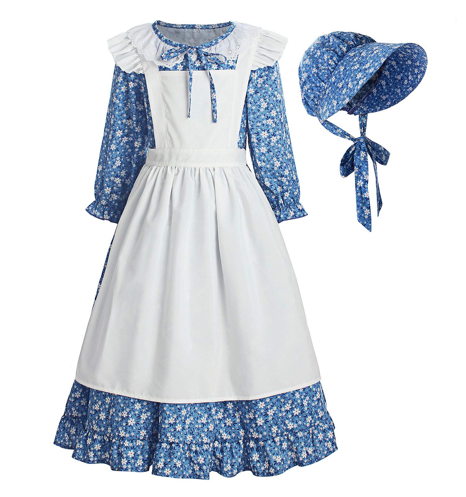 ReliBeauty Pioneer Girl Dress Colonial Prairie Costume Blue 110
