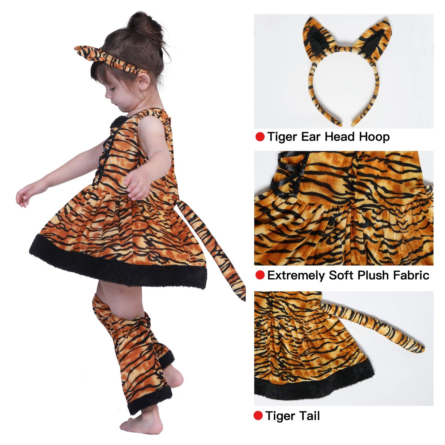 Eraspooky Little Tiger Costume Kids Halloween Animal Costume Big Cat Outfit For Girls
