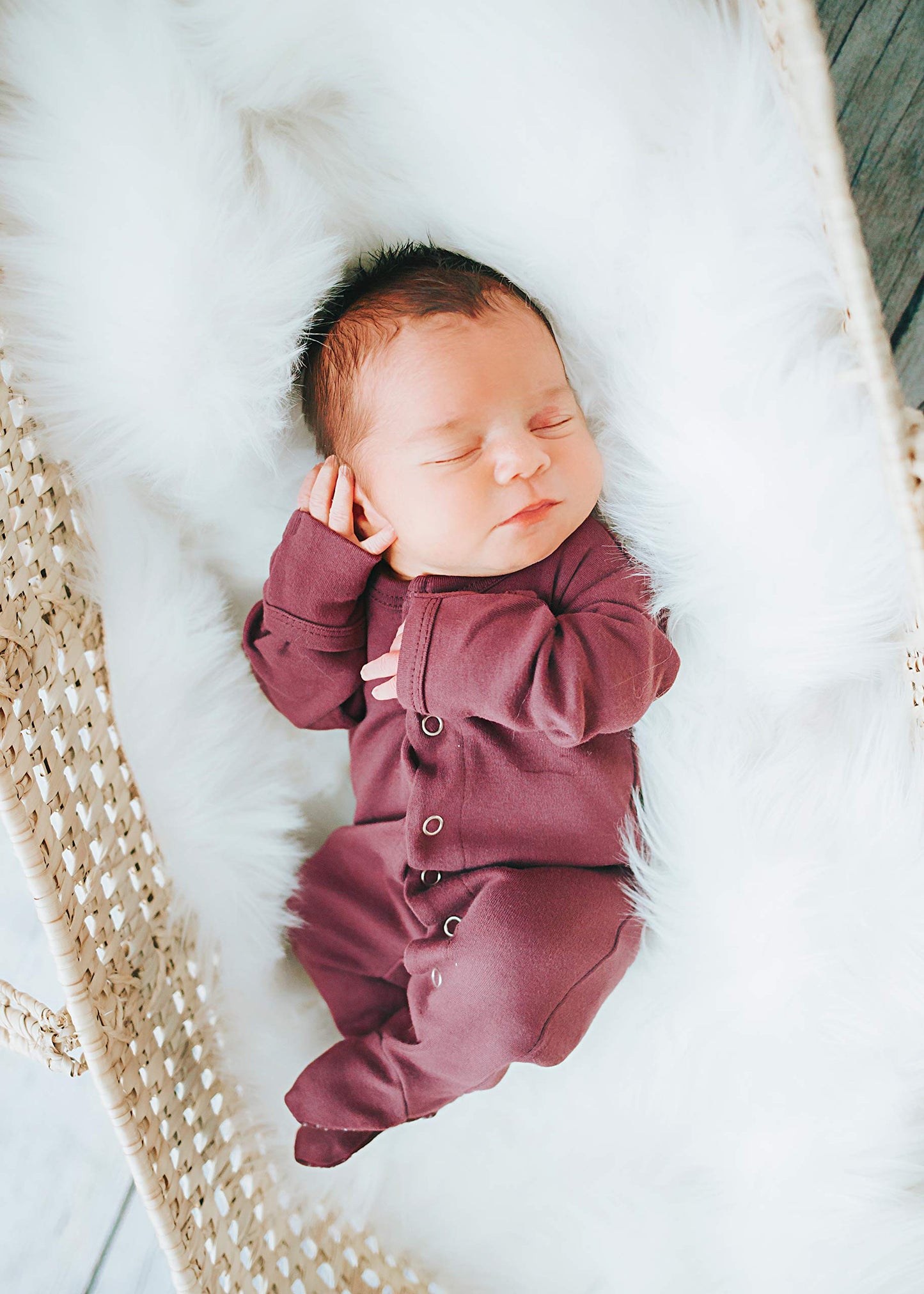 L'Ovedbaby Baby Girls Organic Snap One-Piece Footies, Eggplant, Preemie/Nb 4-7 Lbs Us