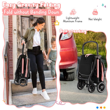 Honey Joy Lightweight Baby Stroller, Compact Travel Stroller For Airplane, Fits Airplane Cabin & Overhead, One-Hand Gravity Fold