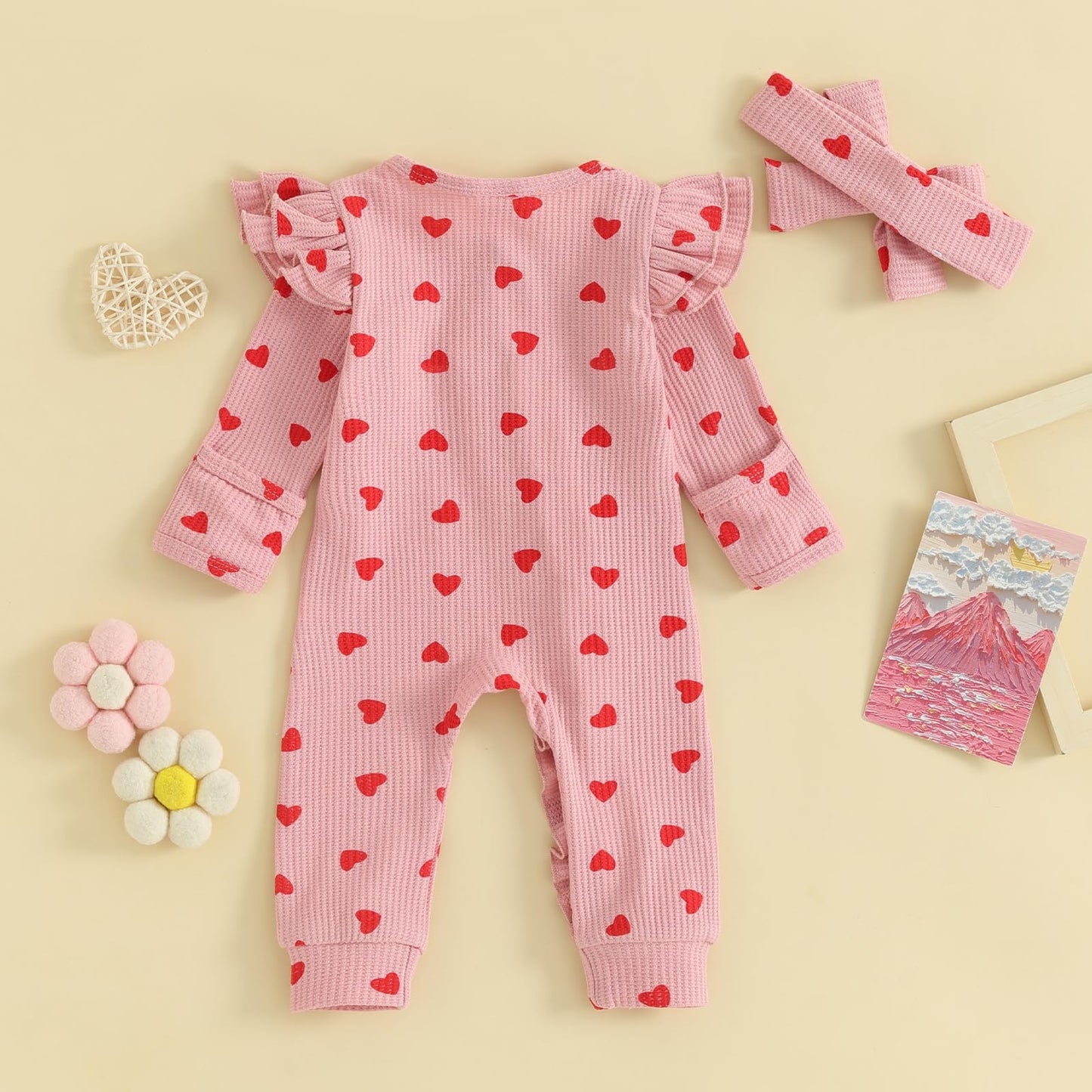 Ayalinggo Valentines Baby Girl Outfit Bowknot Heart Footie Romper Long Sleeve Onesie Newborn Christmas Clothes (Love Heart, 6-12