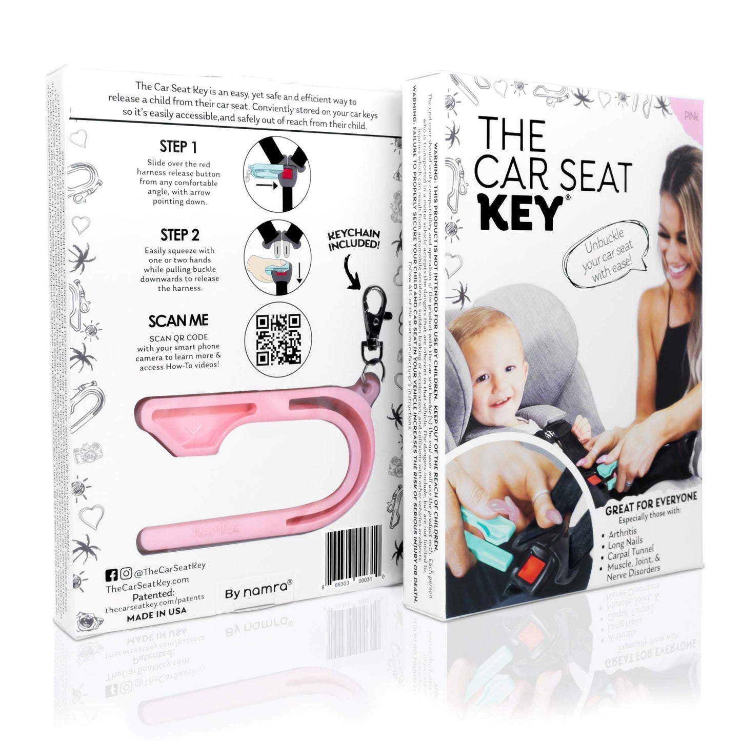 The Car Seat Key - Original Car Seat Key Chain Buckle Release Tool - Easy Unbuckle Opener Aid For Nails, Parents, Grandparents &