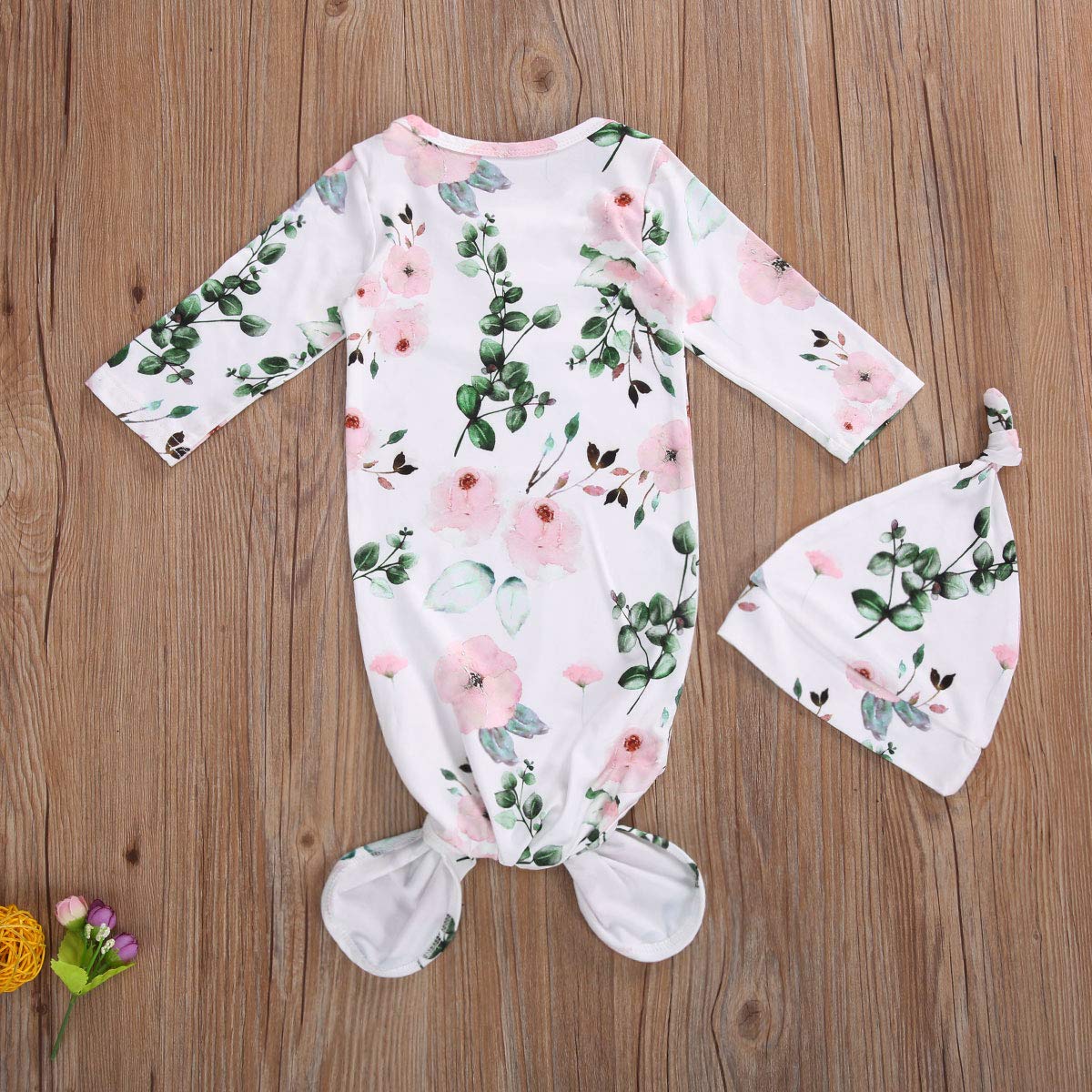 Infant Newborn Baby Girls Floral Sleep Gown Headband Sleepwear Romper Sleeping Bags Outfits (Floral&Pinkgreen, 0-3 Months)