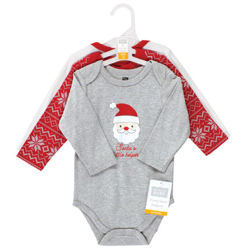 Hudson Baby Unisex Baby Cotton Long-Sleeve Bodysuits, Santa Reindeer, 6-9 Months