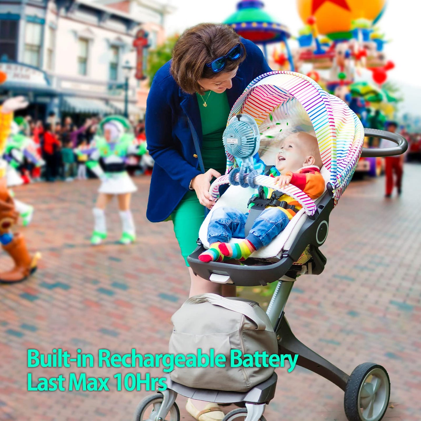 Portable Stroller Fan With Mist, Rechargeable Misting Fan With Water Spray, 270 Pivot Personal Mister Fan With Flexible Tripods