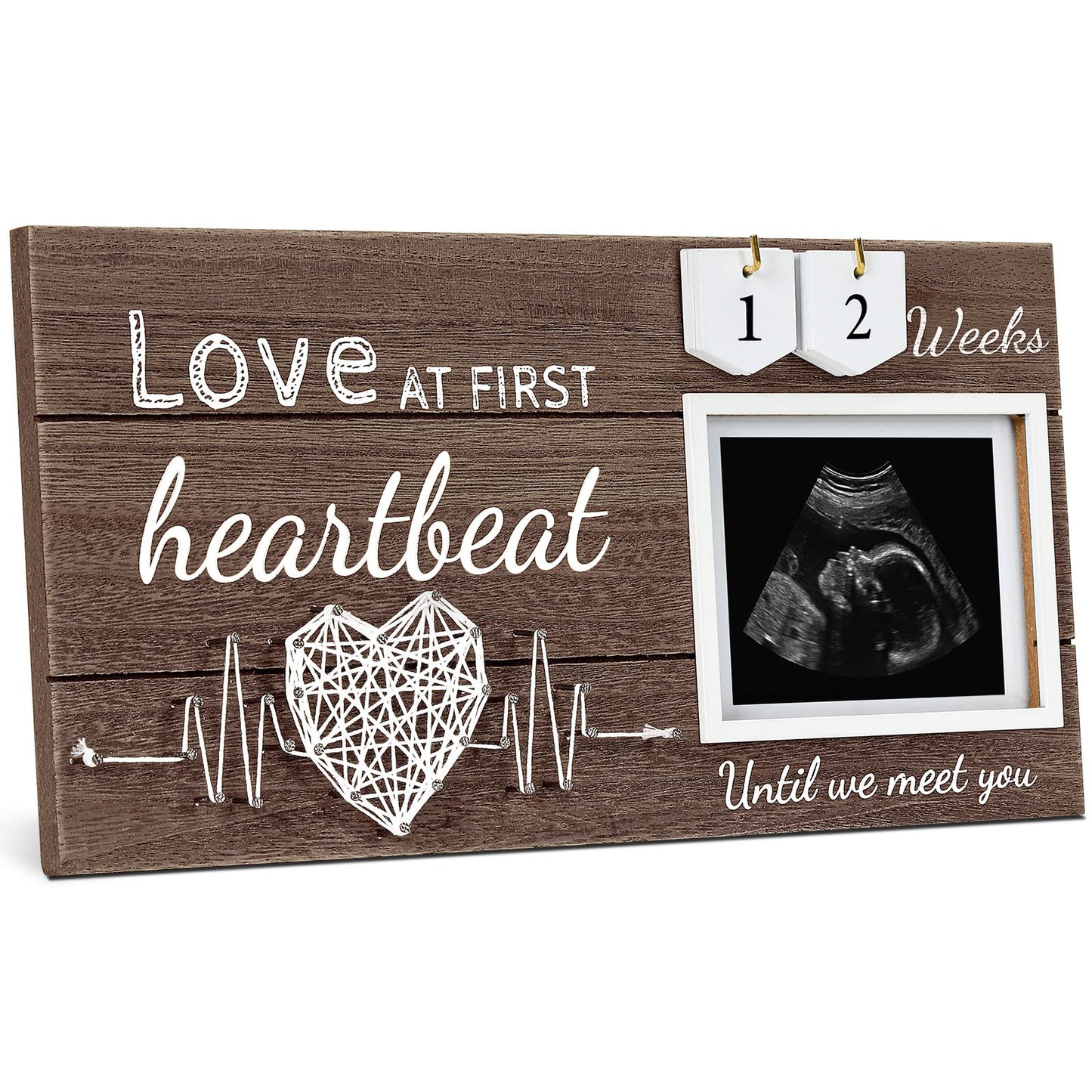 Garybank Love at First Heartbeat Ultrasound Picture Frame, Baby Announcement with Changeable Pregnancy Week Numbers, Pregnancy M