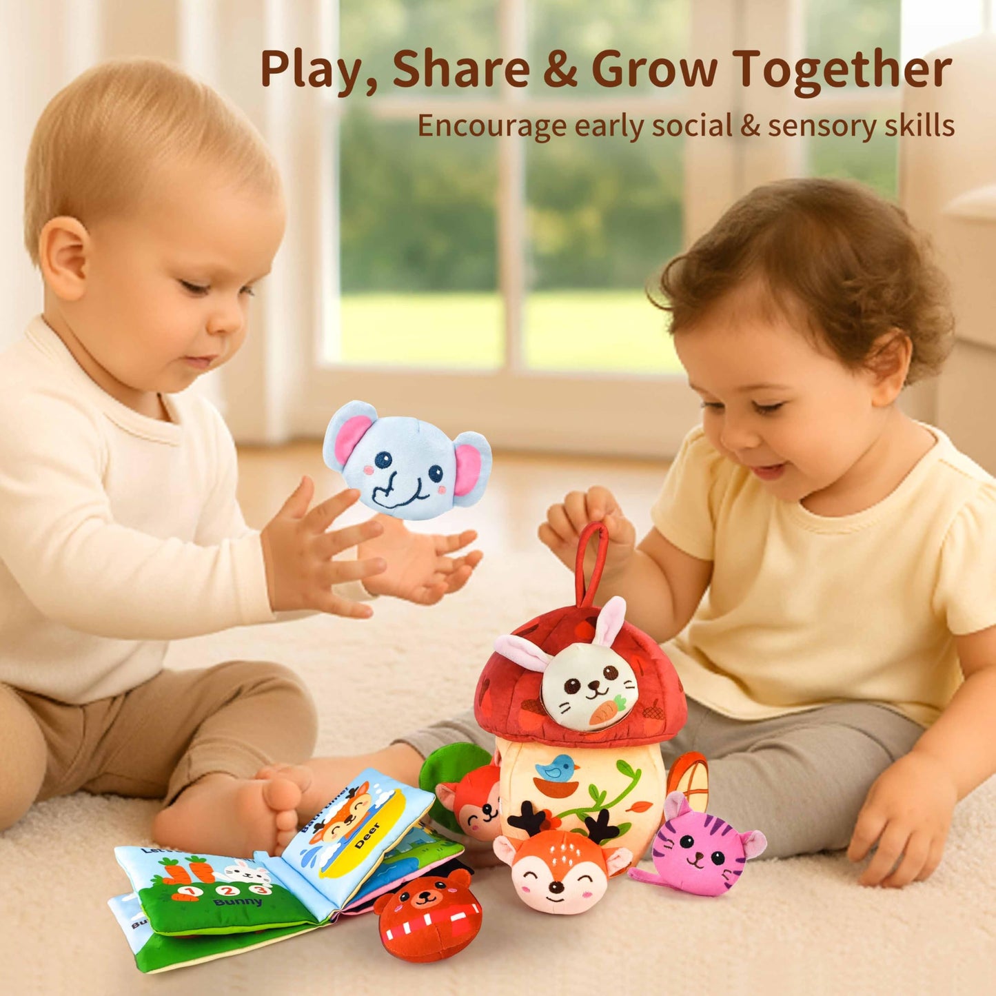 8-in-1 Montessori Toys for 1 Year Old & 6-12 Months Babies - Sensory Developmental Playset with Acorn House, Plush Animals & Clo