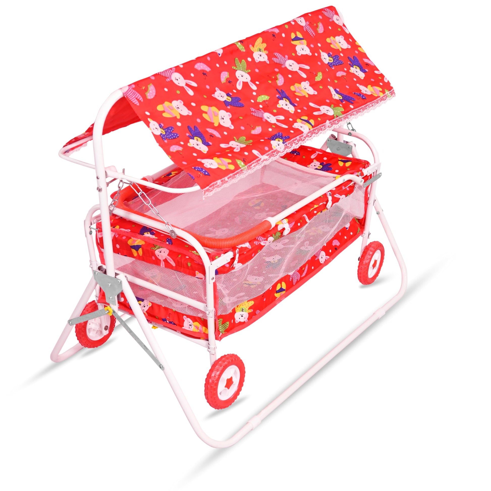 Avani Metrobuzz Baby Cradle With Swing And Mosquito Net, Four Wheels For 013 Months Baby Boys And Girls (Red)