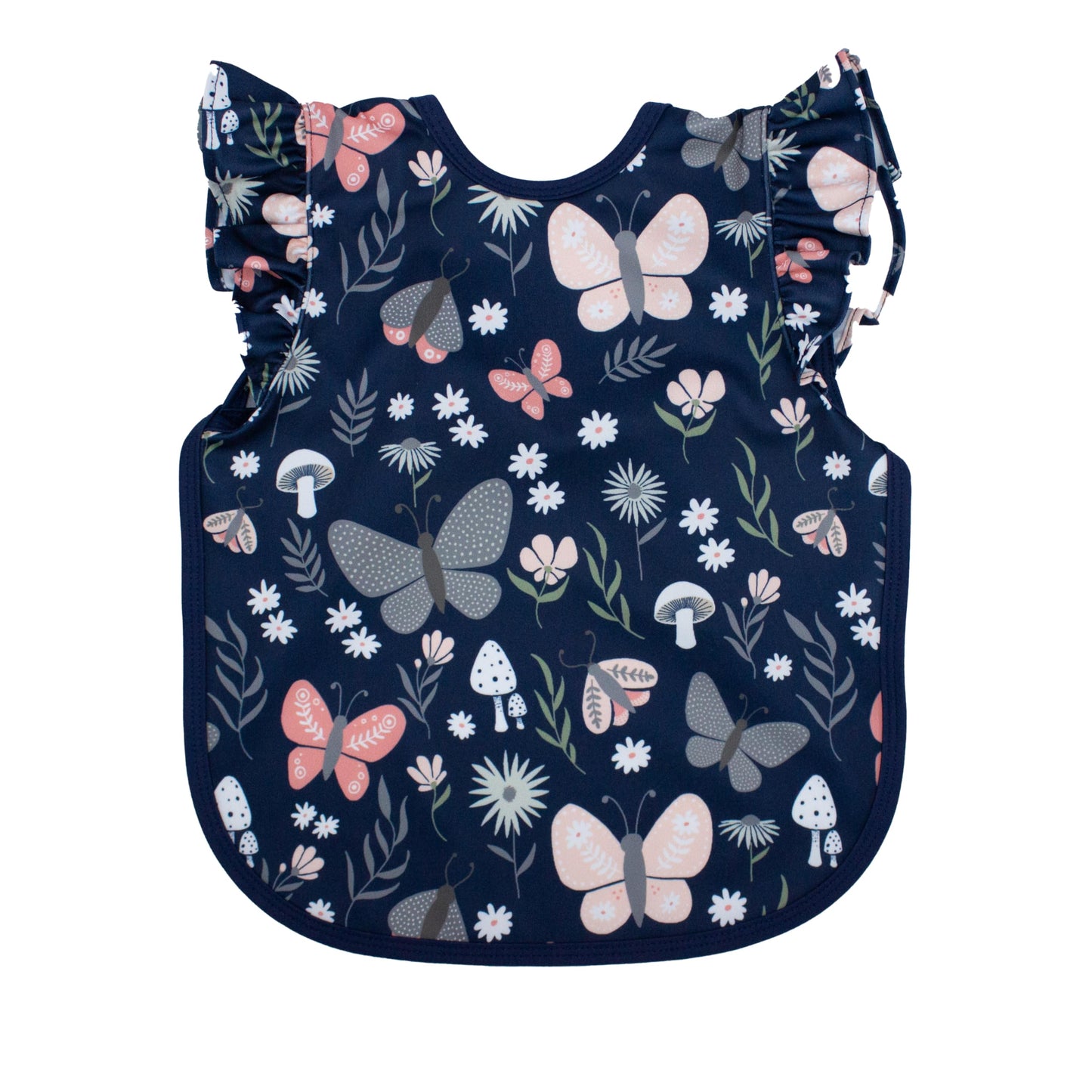 Bapronbaby Flutter Butterfly Garden Bapron - No Neck Tie Safer Bib For Baby & Toddler - Soft Waterproof Stain Resistant - Machin