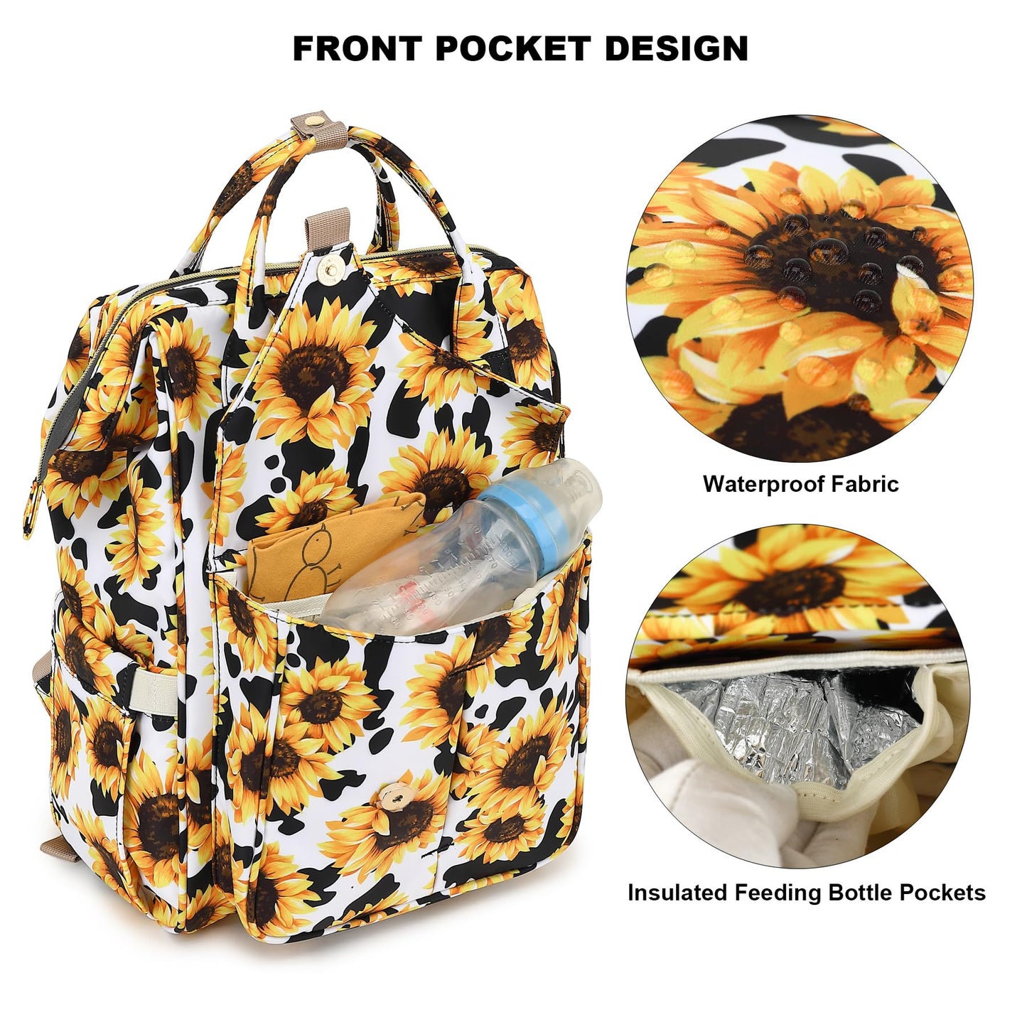 Cow Print Diaper Bag Backpack For Baby Girls Boys, Large Capacity Multifunction Waterproof Maternity Mom Nappy Bags With Strolle