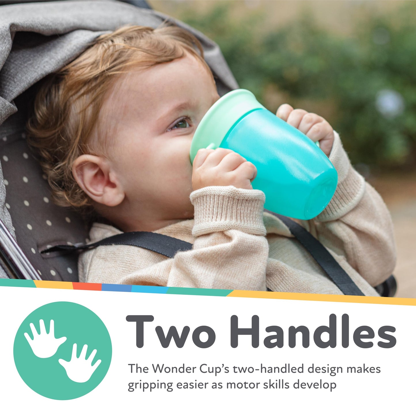 Nuby Wonder Cup With 360 Smart Edge Silicone Rim - Two-Handle Design - (2-Pack) 5 Oz - Pink/Aqua