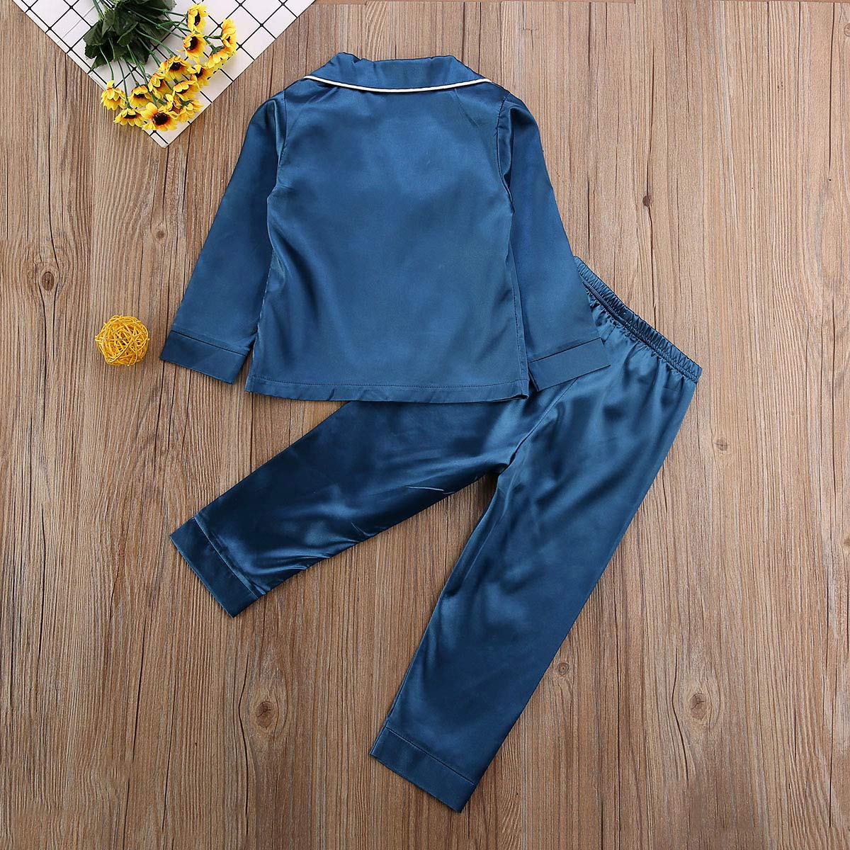 Toddler Baby Kids Satin Pajamas Set, Long Sleeve Button-Down Sleepwear Pjs For Girls (3T, Navy Blue)