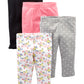 Simple Joys By Carter'S Baby Girls' 4-Pack Pant, Black/Grey Hearts/Pink/White Floral, 3-6 Months