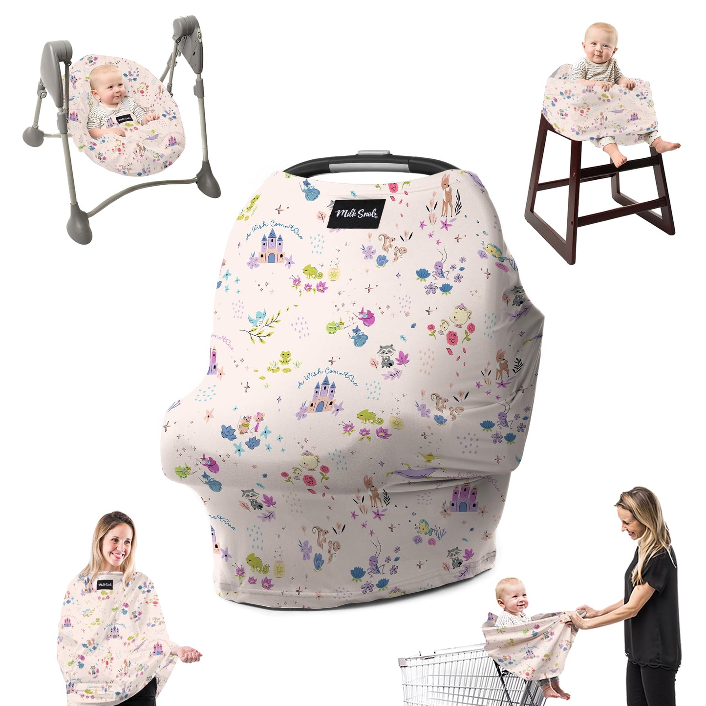 Milk Snob Disney'S A Wish Come True 5-In-1 Baby Cover, Breastfeeding, Car Seat, Carrier, Stroller, High Chair, Shopping Cart, Lo