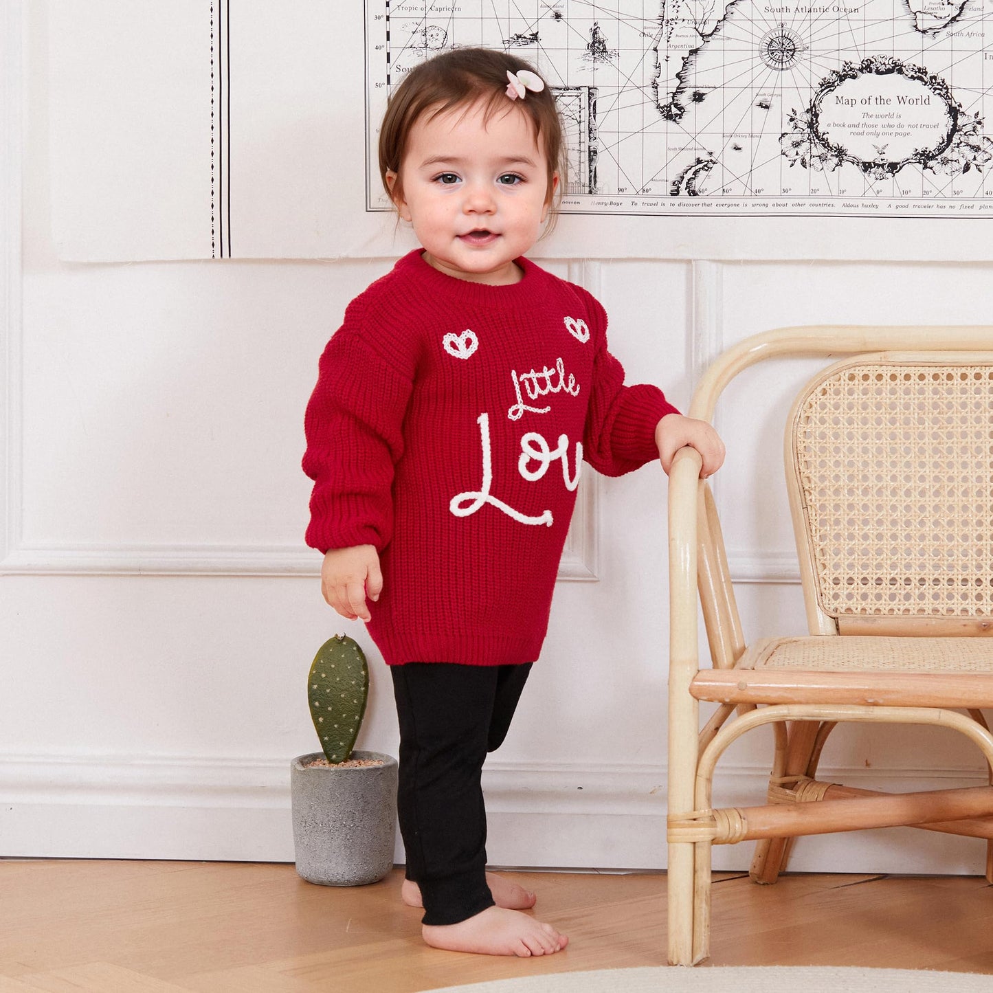Toddler Girl Boys Valentine'S Day Knit Sweater Long Sleeve O Neck Letter Heart Embroidery Pullover Knitwear (Red, 6-12 Months)