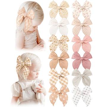 Niceye Fable Girls Hair Bows Cotton Linen Alligator Hair Clips Or Little Girls Toddlers Kids Neutral Handmade Hair Accessories -