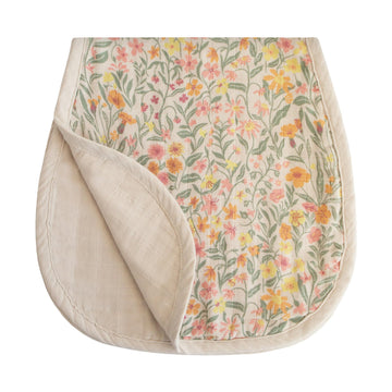 mushie Muslin Baby Burp Cloths | 100% Organic Cotton, Set of 2 (Pastel Blooms/Fog)