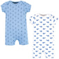 Hudson Baby Unisex Baby Cotton Rompers, Blue Whale 2-Pack, 3-6 Months