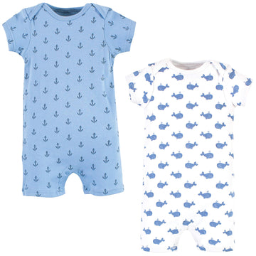 Hudson Baby Unisex Baby Cotton Rompers, Blue Whale 2-Pack, 18-24 Months