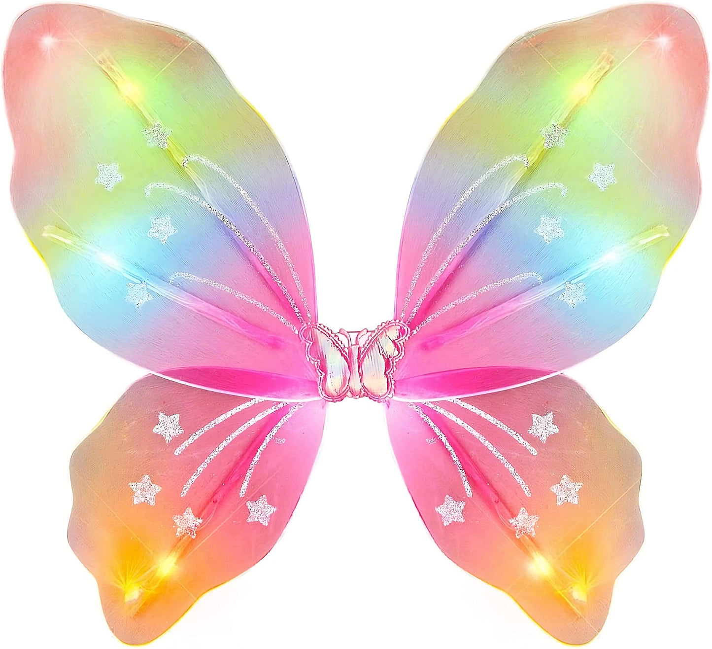 Light Up Multicolor Costume Rainbow Fairy Butterfly Wings With 2 Green, 2 Blue And 2 Red Leds