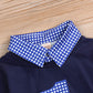 Baby Boy First Birthday Clothes Plaid Stand Collar Long Sleeve Romper Jumpsuit Cake Smash Outfit (Navy Blue, 15 Months)