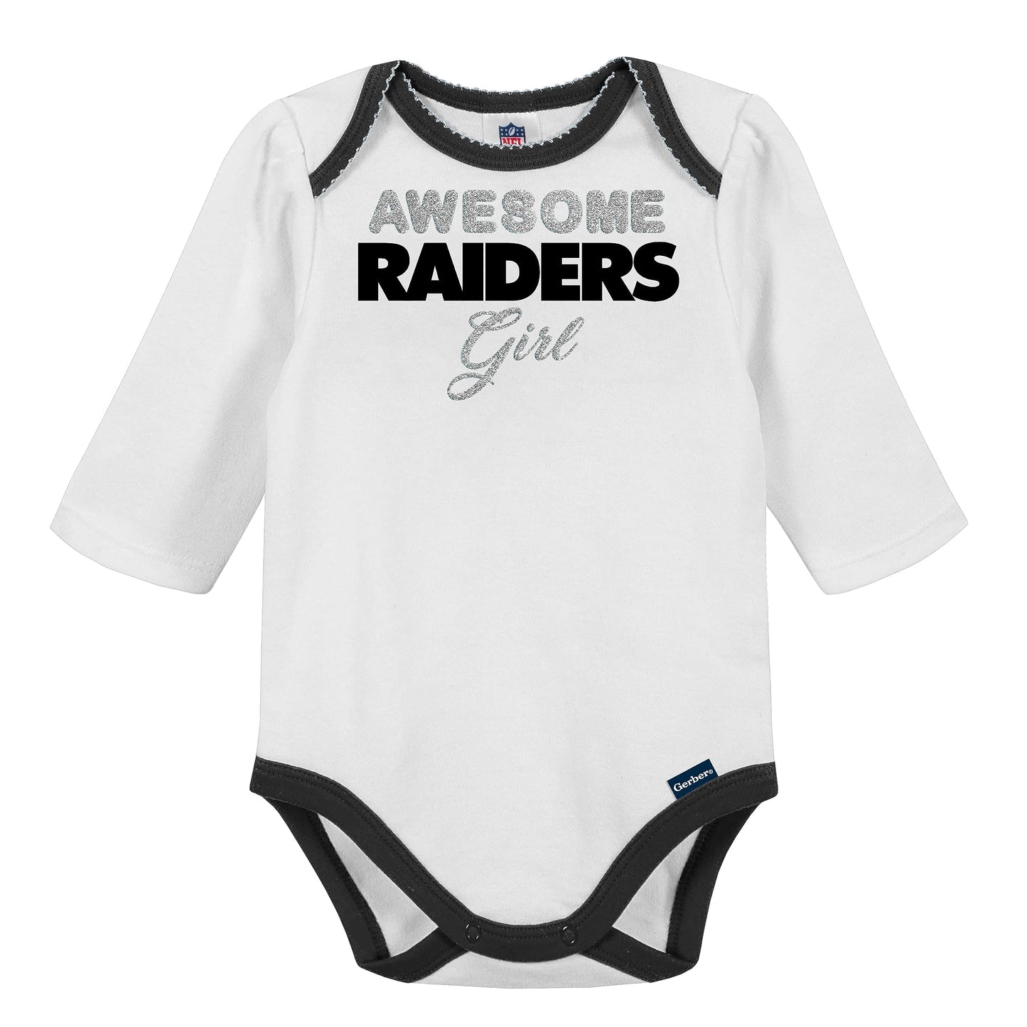 Gerber Nfl Baby Girls' 3Pc Bodysuit, Footed Pant, & Cap Set, Las Vegas Raiders, 6-9 Months