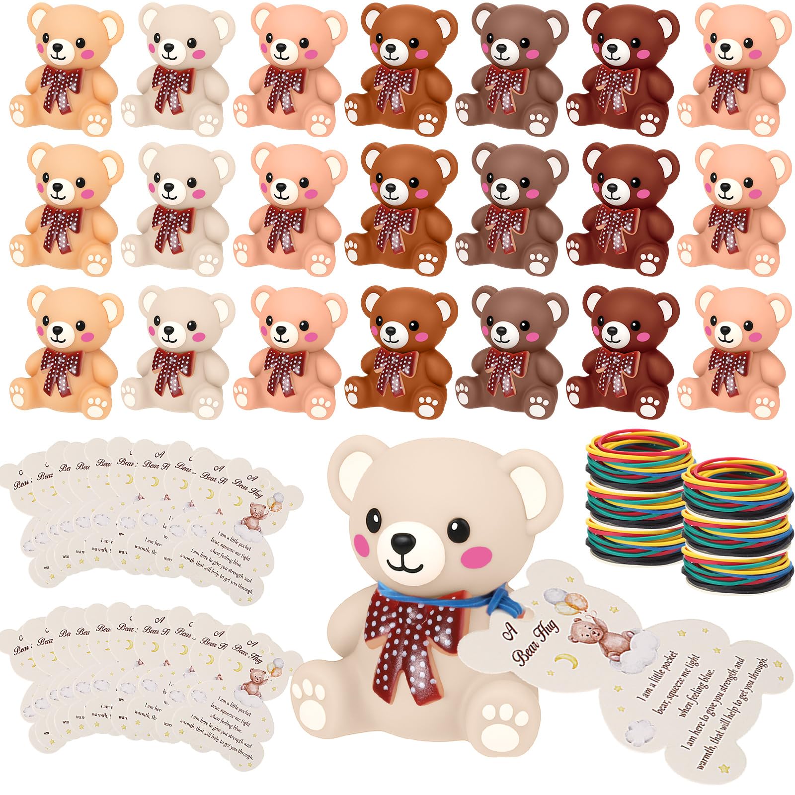 HyDren 144 Pcs Operation Christmas Rubber Bear Party Favors Includes 48 Squeak Floating Bath Toys Bulk 48 Cards 48 Elastic Bands