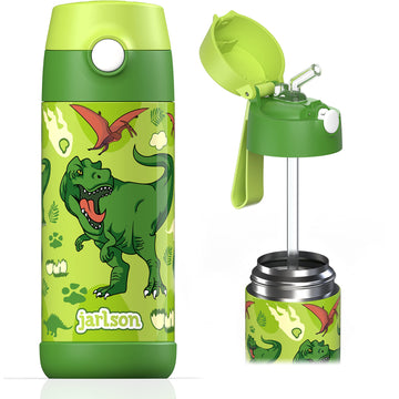 Jarlson Kids Water Bottle With Straw - Charli - Insulated Stainless Steel Water Bottle - Thermos - Girlsboys (Dinosaur Star, 12