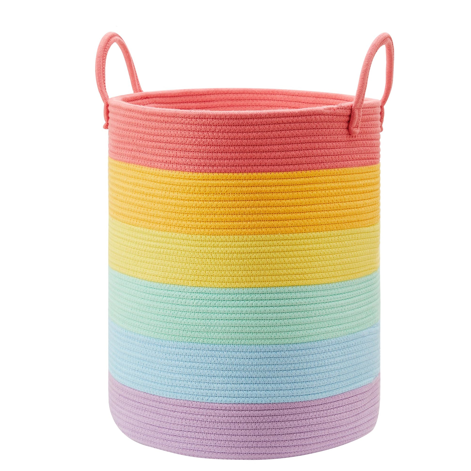 Mojoscend Rainbow Baby Girls Kids Hamper Laundry Basket For Nursery Toddler Clothes Blanket Basket For Toy Woven Rope Unicorn Ha