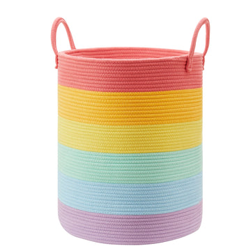 Mojoscend Rainbow Baby Girls Kids Hamper Laundry Basket For Nursery Toddler Clothes Blanket Basket For Toy Woven Rope Unicorn Ha