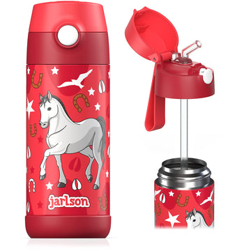 Jarlson Kids Water Bottle With Straw - Charli - Insulated Stainless Steel Water Bottle - Thermos - Girlsboys (Horse Star, 12 Oz)
