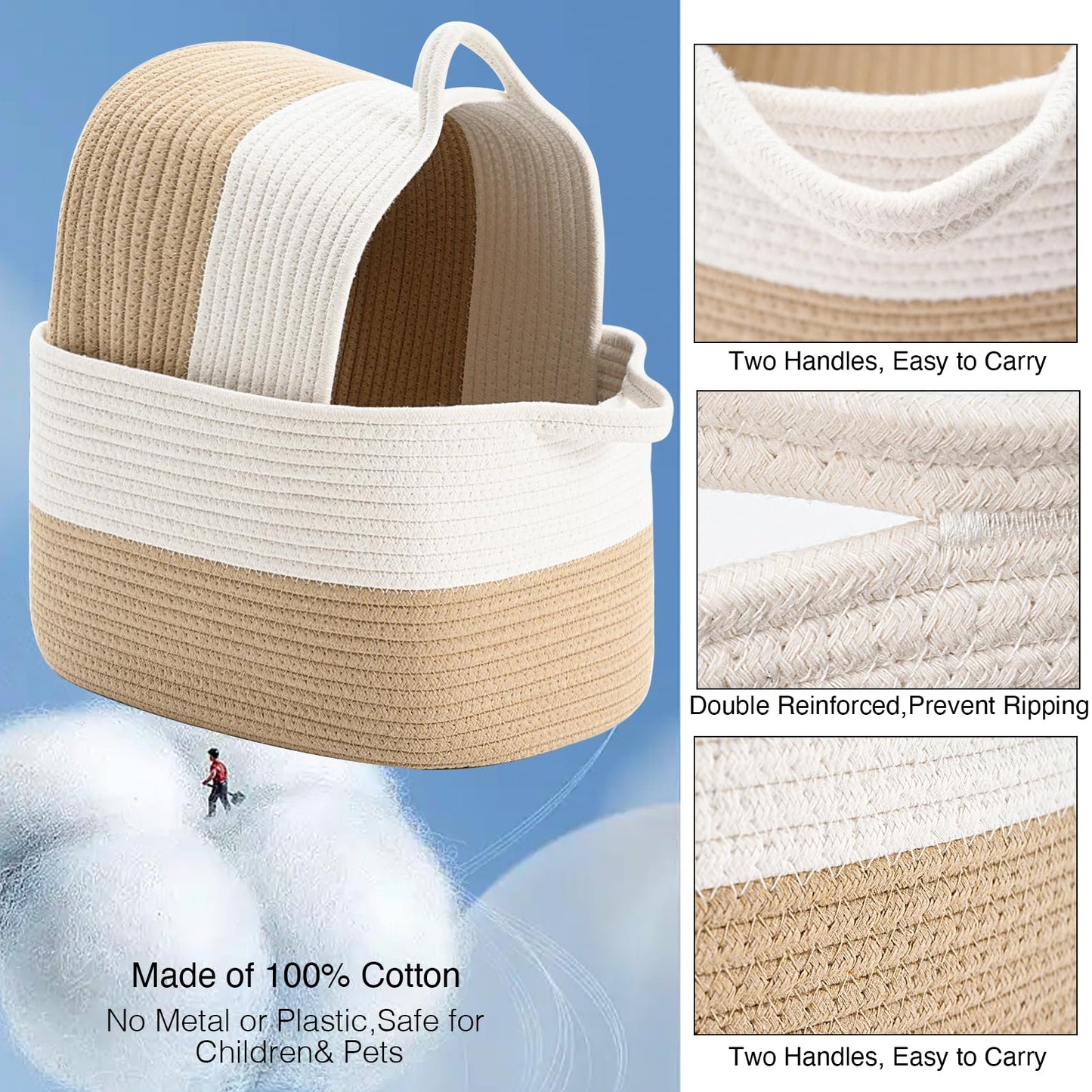 Duhel Cotton Rope Woven Storage Basket, Used For Baby Hamper Toy Organizer, Gift Baskets Empty,Kids Laundry Basket,Baby Blanket