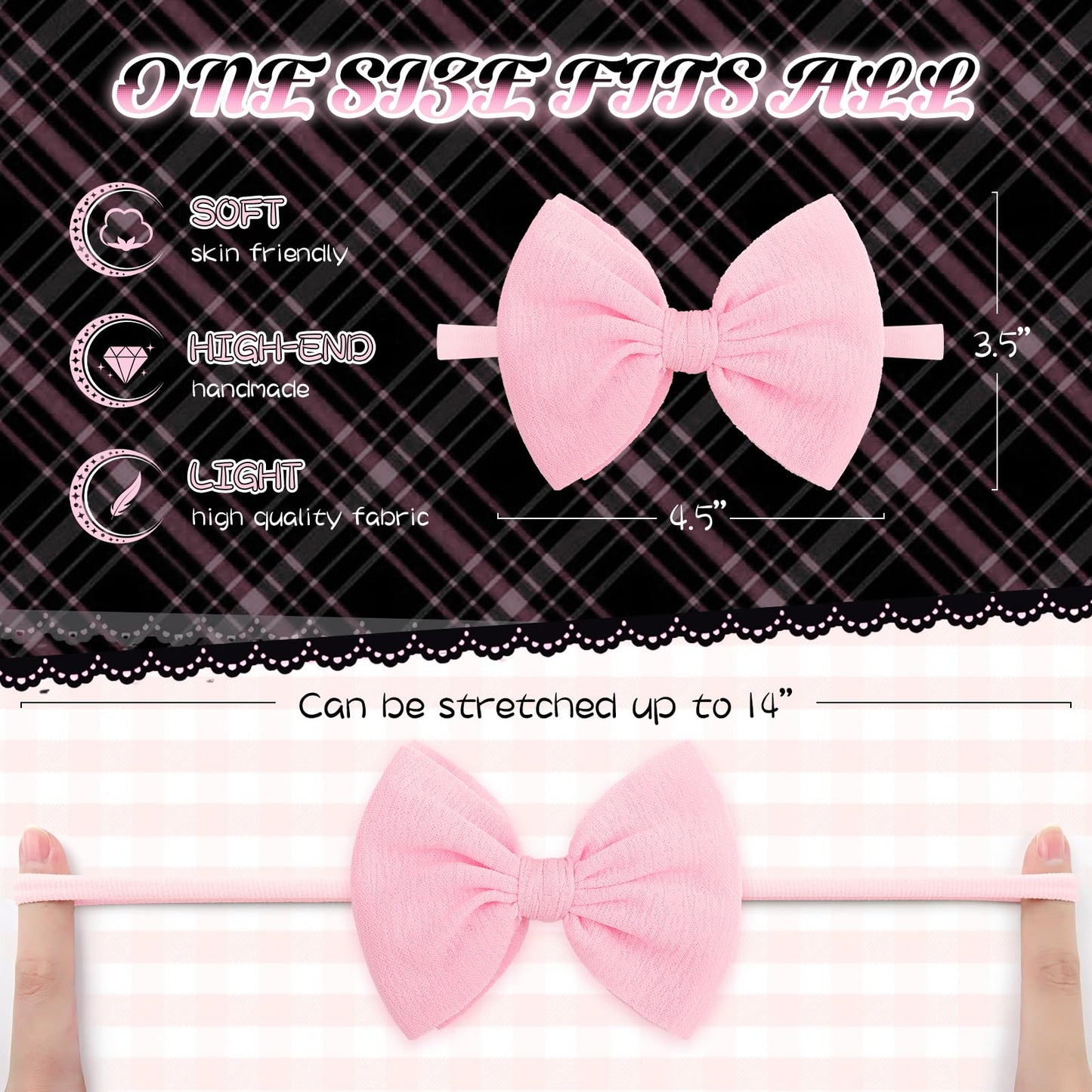 Lanmerry 3Pcs Baby Bow Headband For Baby Girls - Black, White, Pink - Soft, Stretchy, Non-Slip - Ideal Gift Set