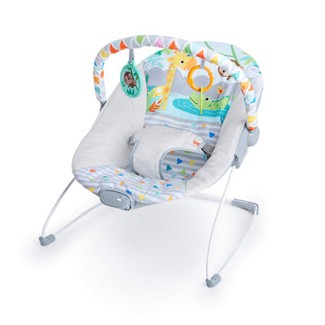 Bright Starts Baby Bouncer Soothing Vibrations Infant Seat - Removable -Toy Bar, Nonslip Feet, 0-6 Months Up to 20 lbs (Safari F
